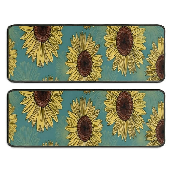 Kitchen Rugs Sets Of 2,Blue Sunflower Pattern Anti Fatigue Kitchen Mat Rugs Non Slip Washable,Decorative Kitchen Floor Mats for Kitchen,Sink,Laundry,17"x47"+17"x47"