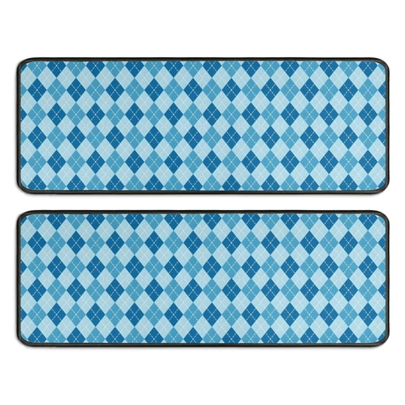 Kitchen Rugs Sets Of 2,Blue White Checkerboard Checkered Pattern Anti Fatigue Kitchen Mat Rugs Non Slip Washable,Decorative Kitchen Floor Mats for Kitchen,Sink,Laundry,17"x47"+17"x47"