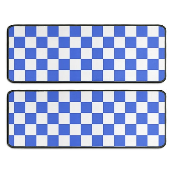 Kitchen Rugs Sets Of 2,Blue and White Checkered Pattern Anti Fatigue Kitchen Mat Rugs Non Slip Washable,Decorative Kitchen Floor Mats for Kitchen,Sink,Laundry,17"x47"+17"x47"