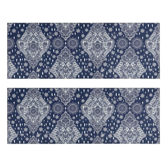 Kitchen Rugs Sets Of 2,Blue and White Ethnic Floral Pattern Anti Fatigue Kitchen Mat Rugs Non Slip Washable,Decorative Kitchen Floor Mats for Kitchen,Sink,Laundry,17"X47"