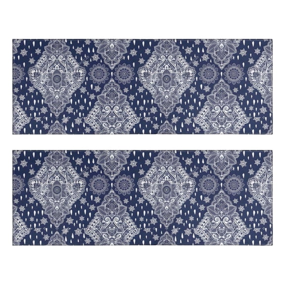 Kitchen Rugs Sets Of 2,Blue and White Ethnic Floral Pattern Anti Fatigue Kitchen Mat Rugs Non Slip Washable,Decorative Kitchen Floor Mats for Kitchen,Sink,Laundry,17"X47"