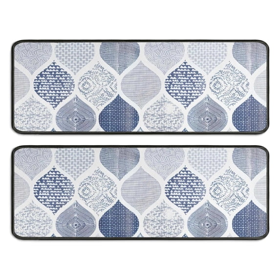 Kitchen Rugs Sets Of 2,Blue and White Geometric Quatrefoil Pattern Anti Fatigue Kitchen Mat Rugs Non Slip Washable,Decorative Kitchen Floor Mats for Kitchen,Sink,Laundry,17"x47"+17"x47"