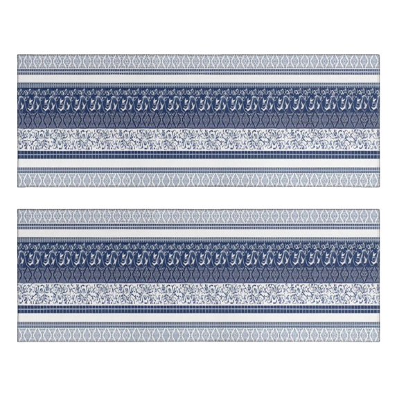 Kitchen Rugs Sets Of 2,Blue and White Geometric Striped Pattern Anti Fatigue Kitchen Mat Rugs Non Slip Washable,Decorative Kitchen Floor Mats for Kitchen,Sink,Laundry,17"X47"