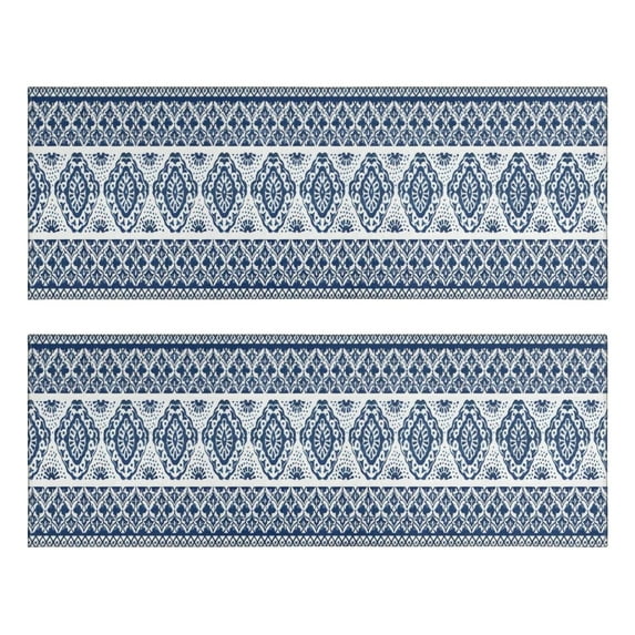 Kitchen Rugs Sets Of 2,Blue and White Geometric Striped Pattern Anti Fatigue Kitchen Mat Rugs Non Slip Washable,Decorative Kitchen Floor Mats for Kitchen,Sink,Laundry,17"X47"