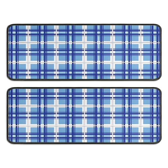 Kitchen Rugs Sets Of 2,Blue and White Grid Pattern Anti Fatigue Kitchen Mat Rugs Non Slip Washable,Decorative Kitchen Floor Mats for Kitchen,Sink,Laundry,17"x47"+17"x47"