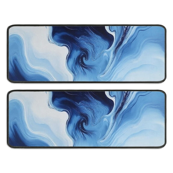 Kitchen Rugs Sets Of 2,Blue White Marble Pattern Anti Fatigue Kitchen Mat Rugs Non Slip Washable,Decorative Kitchen Floor Mats for Kitchen,Sink,Laundry,17"x47"+17"x47"