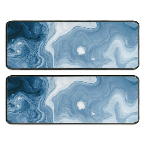 Kitchen Rugs Sets Of 2,Blue White Marble Pattern Anti Fatigue Kitchen Mat Rugs Non Slip Washable,Decorative Kitchen Floor Mats for Kitchen,Sink,Laundry,17"x47"+17"x47"