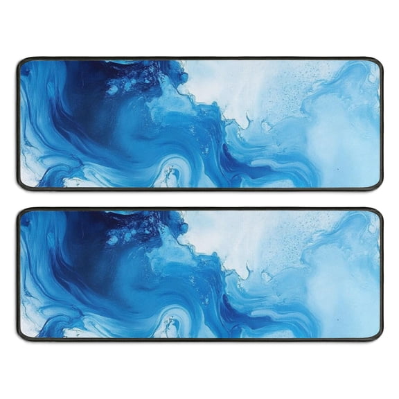 Kitchen Rugs Sets Of 2,Blue White Marble Pattern Anti Fatigue Kitchen Mat Rugs Non Slip Washable,Decorative Kitchen Floor Mats for Kitchen,Sink,Laundry,17"x47"+17"x47"