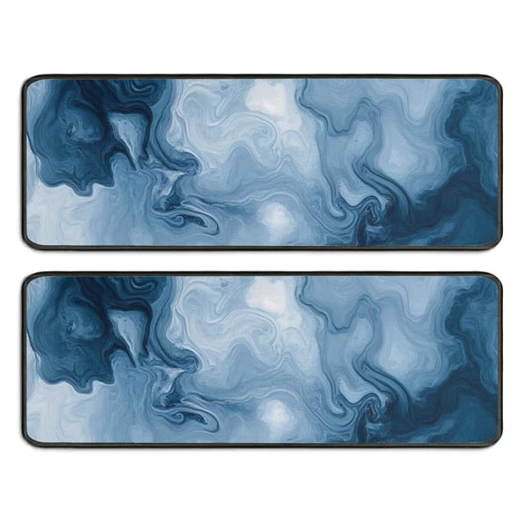 Kitchen Rugs Sets Of 2,Blue White Marble Pattern Anti Fatigue Kitchen Mat Rugs Non Slip Washable,Decorative Kitchen Floor Mats for Kitchen,Sink,Laundry,17"x47"+17"x47"