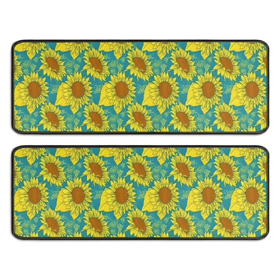 Kitchen Rugs Sets Of 2,Blue Yellow Sunflower Pattern Anti Fatigue Kitchen Mat Rugs Non Slip Washable,Decorative Kitchen Floor Mats for Kitchen,Sink,Laundry,17"x47"+17"x47"