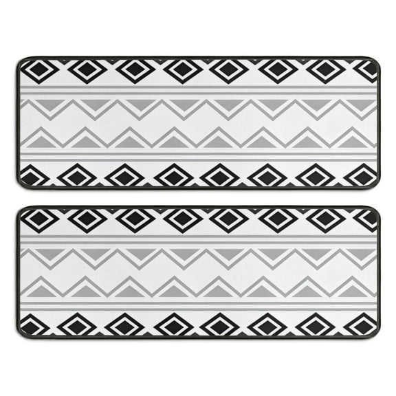 Kitchen Rugs Sets Of 2,Boho Black and White Geometric Ethnic Pattern Anti Fatigue Kitchen Mat Rugs Non Slip Washable,Decorative Kitchen Floor Mats for Kitchen,Sink,Laundry,17"x47"+17"x47"