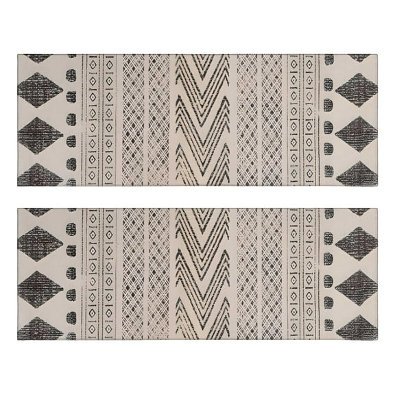 Kitchen Rugs Sets Of 2,Boho Black and White Tribal Ethnic Pattern Anti Fatigue Kitchen Mat Rugs Non Slip Washable,Decorative Kitchen Floor Mats for Kitchen,Sink,Laundry,17"X47"