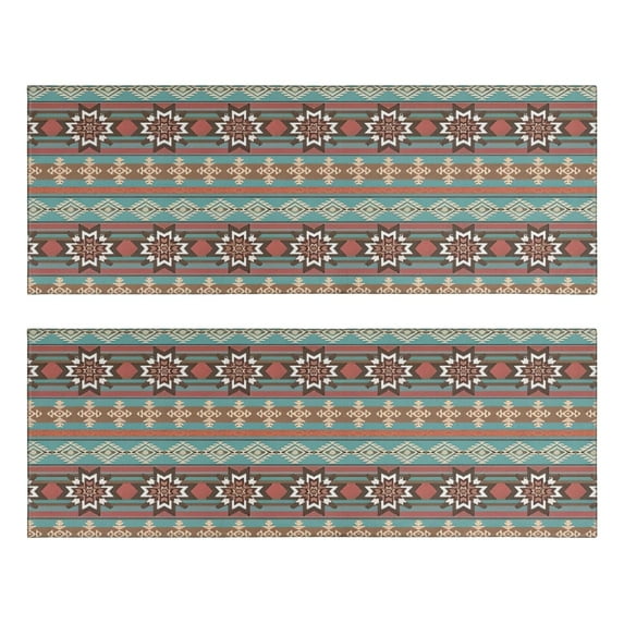 Kitchen Rugs Sets Of 2,Boho Blue Ethnic Pattern with Star Motifs Anti Fatigue Kitchen Mat Rugs Non Slip Washable,Decorative Kitchen Floor Mats for Kitchen,Sink,Laundry,17"X47"