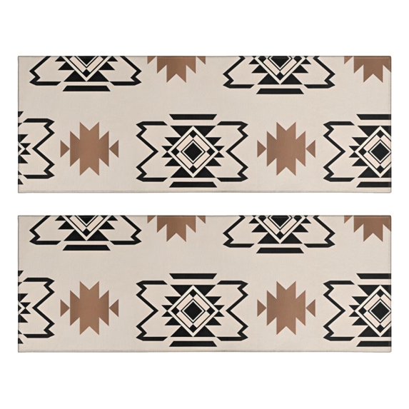 Kitchen Rugs Sets Of 2,Boho Brown and Black Ethnic Pattern Anti Fatigue Kitchen Mat Rugs Non Slip Washable,Decorative Kitchen Floor Mats for Kitchen,Sink,Laundry,17"X47"