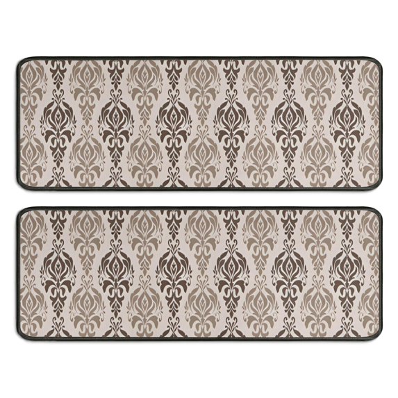 Kitchen Rugs Sets Of 2,Boho Brown Damask Ethnic Pattern Anti Fatigue Kitchen Mat Rugs Non Slip Washable,Decorative Kitchen Floor Mats for Kitchen,Sink,Laundry,17"x47"+17"x47"