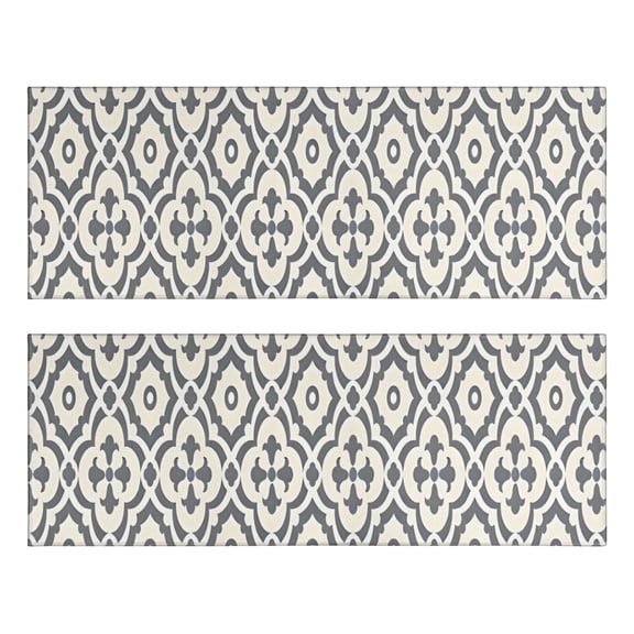 Kitchen Rugs Sets Of 2,Boho Gray and Beige Floral Ethnic Pattern Anti Fatigue Kitchen Mat Rugs Non Slip Washable,Decorative Kitchen Floor Mats for Kitchen,Sink,Laundry,17"X47"