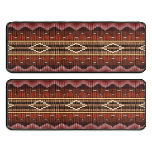Kitchen Rugs Sets Of 2,Boho Multicolor Geometric Ethnic Pattern Anti Fatigue Kitchen Mat Rugs Non Slip Washable,Decorative Kitchen Floor Mats for Kitchen,Sink,Laundry,17"x47"+17"x47"