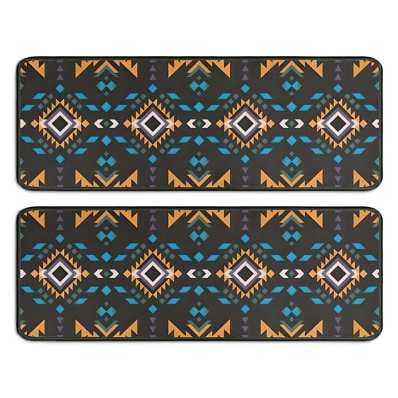 Kitchen Rugs Sets Of 2,Boho Multicolor Geometric Ethnic Pattern Anti Fatigue Kitchen Mat Rugs Non Slip Washable,Decorative Kitchen Floor Mats for Kitchen,Sink,Laundry,17"x47"+17"x47"