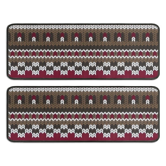 Kitchen Rugs Sets Of 2,Boho Red Knitted Ethnic Pattern Anti Fatigue Kitchen Mat Rugs Non Slip Washable,Decorative Kitchen Floor Mats for Kitchen,Sink,Laundry,17"x47"+17"x47"
