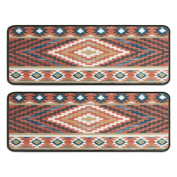 Kitchen Rugs Sets Of 2,Boho Red Southwestern Ethnic Pattern Anti Fatigue Kitchen Mat Rugs Non Slip Washable,Decorative Kitchen Floor Mats for Kitchen,Sink,Laundry,17"x47"+17"x47"