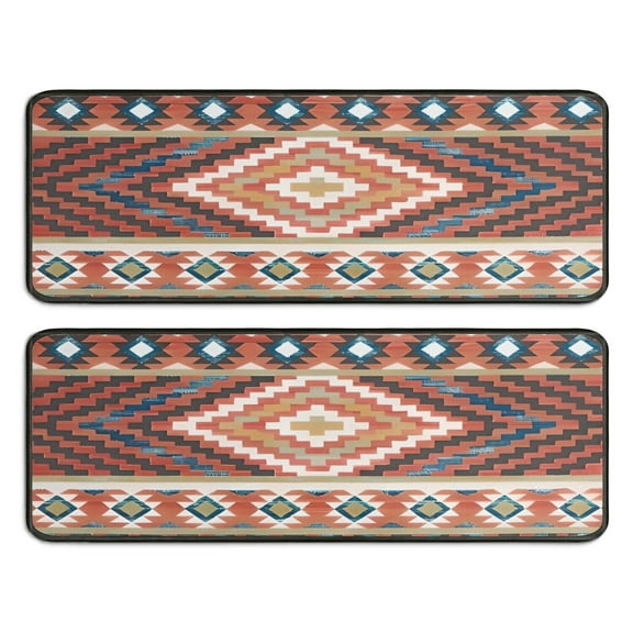 Kitchen Rugs Sets Of 2,Boho Red Southwestern Ethnic Pattern Anti Fatigue Kitchen Mat Rugs Non Slip Washable,Decorative Kitchen Floor Mats for Kitchen,Sink,Laundry,17"x47"+17"x47"