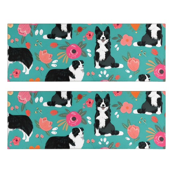 Kitchen Rugs Sets Of 2,Border Collie Dog and Flower Florals Anti Fatigue Kitchen Mat Rugs Non Slip Washable,Decorative Kitchen Floor Mats for Kitchen,Sink,Laundry,17"X47"