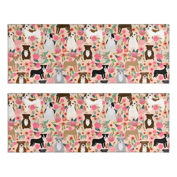 Kitchen Rugs Sets Of 2,Boston Terrier Dogs with Pioneer Flower Anti Fatigue Kitchen Mat Rugs Non Slip Washable,Decorative Kitchen Floor Mats for Kitchen,Sink,Laundry,17"X47"
