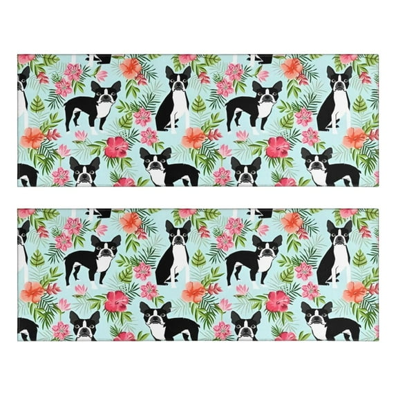 Kitchen Rugs Sets Of 2,Boston Terriers and Pioneer Flower Anti Fatigue Kitchen Mat Rugs Non Slip Washable,Decorative Kitchen Floor Mats for Kitchen,Sink,Laundry,17"X47"