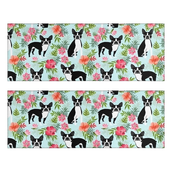 Kitchen Rugs Sets Of 2,Boston Terriers and Pioneer Flower Anti Fatigue Kitchen Mat Rugs Non Slip Washable,Decorative Kitchen Floor Mats for Kitchen,Sink,Laundry,17"X47"