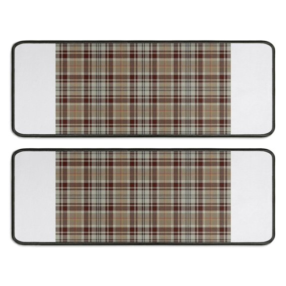 Kitchen Rugs Sets Of 2,Brown Beige Plaid Checkered Pattern Anti Fatigue Kitchen Mat Rugs Non Slip Washable,Decorative Kitchen Floor Mats for Kitchen,Sink,Laundry,17"x47"+17"x47"
