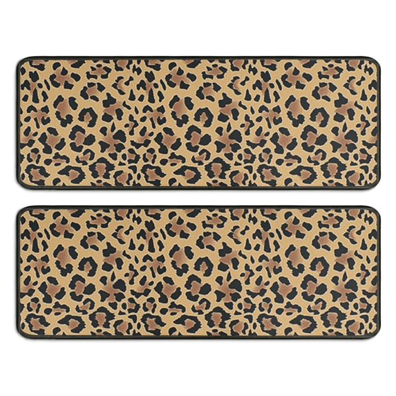 Kitchen Rugs Sets Of 2,Brown and Black Leopard Print Anti Fatigue Kitchen Mat Rugs Non Slip Washable,Decorative Kitchen Floor Mats for Kitchen,Sink,Laundry,17"x47"+17"x47"