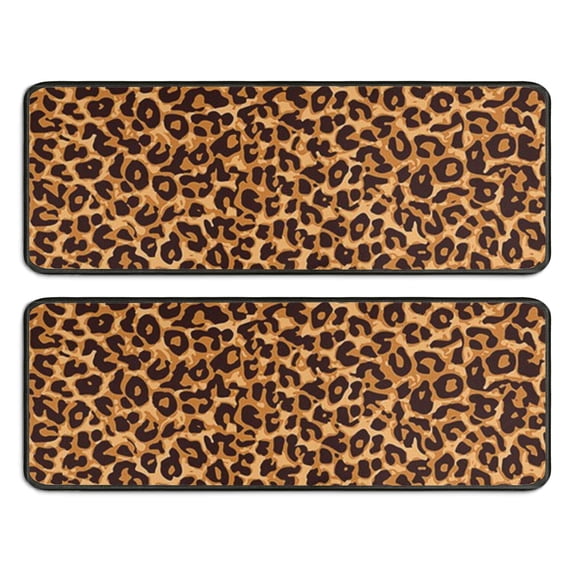 Kitchen Rugs Sets Of 2,Brown and Black Leopard Print Anti Fatigue Kitchen Mat Rugs Non Slip Washable,Decorative Kitchen Floor Mats for Kitchen,Sink,Laundry,17"x47"+17"x47"