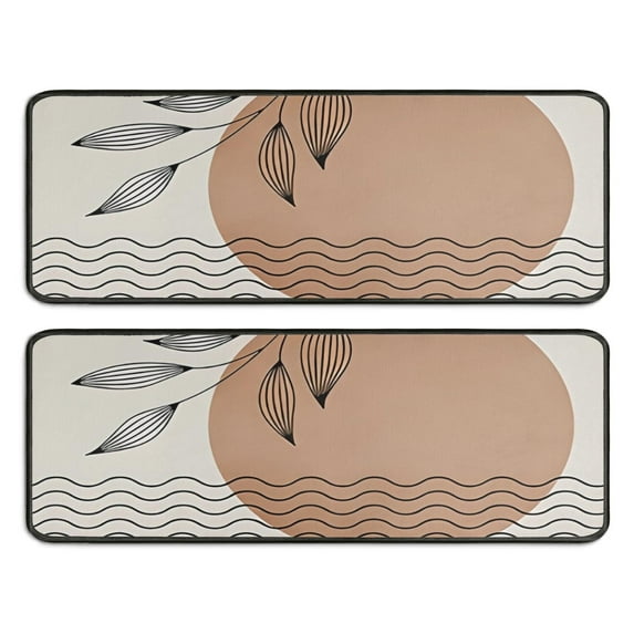 Kitchen Rugs Sets Of 2,Brown Boho Abstract and Plant Pattern Anti Fatigue Kitchen Mat Rugs Non Slip Washable,Decorative Kitchen Floor Mats for Kitchen,Sink,Laundry,17"x47"+17"x47"