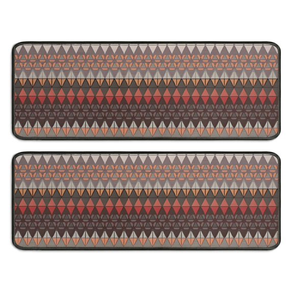 Kitchen Rugs Sets Of 2,Brown Boho Geometric Triangles and Rhombuses Pattern Anti Fatigue Kitchen Mat Rugs Non Slip Washable,Decorative Kitchen Floor Mats for Kitchen,Sink,Laundry,17"x47"+17"x47"