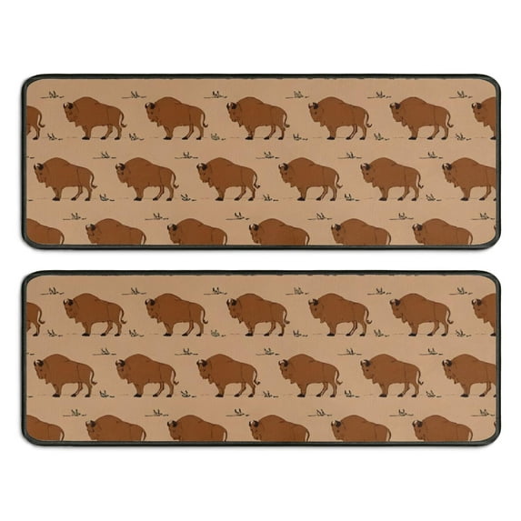 Kitchen Rugs Sets Of 2,Brown Buffalo Pattern Anti Fatigue Kitchen Mat Rugs Non Slip Washable,Decorative Kitchen Floor Mats for Kitchen,Sink,Laundry,17"x47"+17"x47"