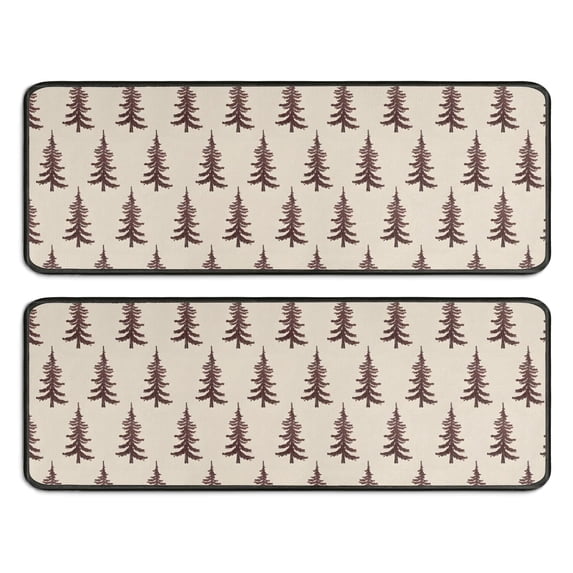 Kitchen Rugs Sets Of 2,Brown Christmas Tree Pattern Anti Fatigue Kitchen Mat Rugs Non Slip Washable,Decorative Kitchen Floor Mats for Kitchen,Sink,Laundry,17"x47"+17"x47"