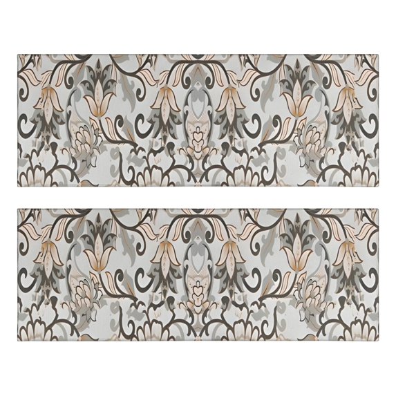 Kitchen Rugs Sets Of 2,Brown Classic Floral and Scroll Pattern Anti Fatigue Kitchen Mat Rugs Non Slip Washable,Decorative Kitchen Floor Mats for Kitchen,Sink,Laundry,17"X47"