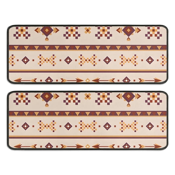 Kitchen Rugs Sets Of 2,Brown Ethnic Arrow Pattern Anti Fatigue Kitchen Mat Rugs Non Slip Washable,Decorative Kitchen Floor Mats for Kitchen,Sink,Laundry,17"x47"+17"x47"