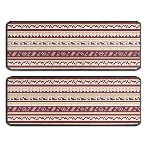 Kitchen Rugs Sets Of 2,Brown Ethnic Stripe Pattern Anti Fatigue Kitchen Mat Rugs Non Slip Washable,Decorative Kitchen Floor Mats for Kitchen,Sink,Laundry,17"x47"+17"x47"