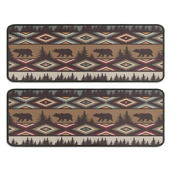 Kitchen Rugs Sets Of 2,Brown Geometric and Bear Pattern Anti Fatigue Kitchen Mat Rugs Non Slip Washable,Decorative Kitchen Floor Mats for Kitchen,Sink,Laundry,17"x47"+17"x47"
