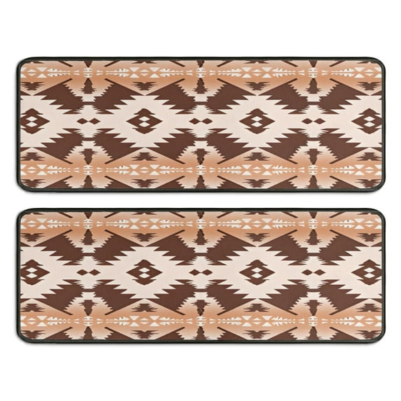 Kitchen Rugs Sets Of 2,Brown Geometric Boho Pattern Anti Fatigue Kitchen Mat Rugs Non Slip Washable,Decorative Kitchen Floor Mats for Kitchen,Sink,Laundry,17"x47"+17"x47"