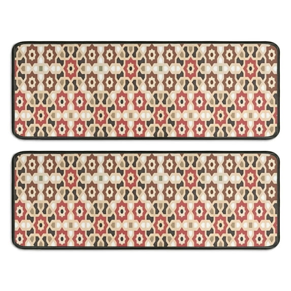 Kitchen Rugs Sets Of 2,Brown Geometric Flower Diamond Pattern Anti Fatigue Kitchen Mat Rugs Non Slip Washable,Decorative Kitchen Floor Mats for Kitchen,Sink,Laundry,17"x47"+17"x47"