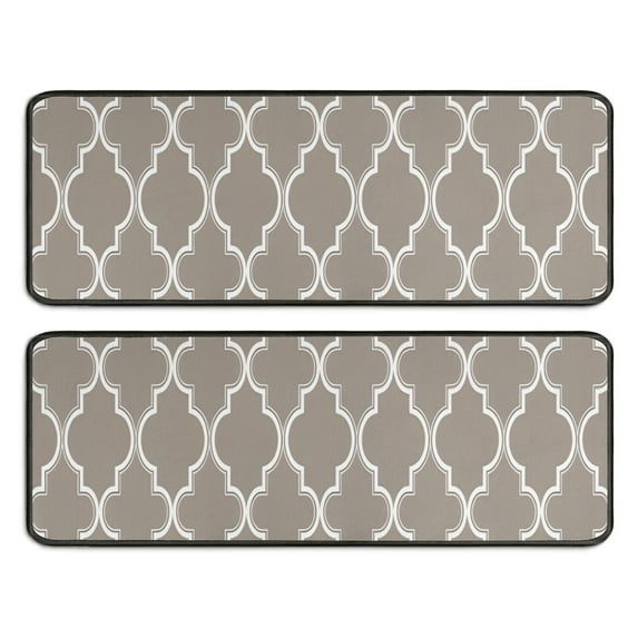 Kitchen Rugs Sets Of 2,Brown Geometric Quatrefoil Pattern Anti Fatigue Kitchen Mat Rugs Non Slip Washable,Decorative Kitchen Floor Mats for Kitchen,Sink,Laundry,17"x47"+17"x47"