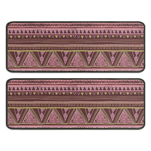 Kitchen Rugs Sets Of 2,Brown Geometric Striped Pattern Anti Fatigue Kitchen Mat Rugs Non Slip Washable,Decorative Kitchen Floor Mats for Kitchen,Sink,Laundry,17"x47"+17"x47"