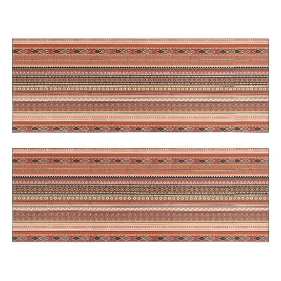 Kitchen Rugs Sets Of 2,Brown Geometric Striped Pattern Anti Fatigue Kitchen Mat Rugs Non Slip Washable,Decorative Kitchen Floor Mats for Kitchen,Sink,Laundry,17"X47"