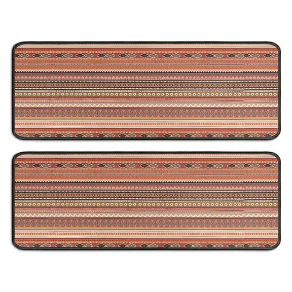 Kitchen Rugs Sets Of 2,Brown Geometric Striped Pattern Anti Fatigue Kitchen Mat Rugs Non Slip Washable,Decorative Kitchen Floor Mats for Kitchen,Sink,Laundry,17"x47"+17"x47"