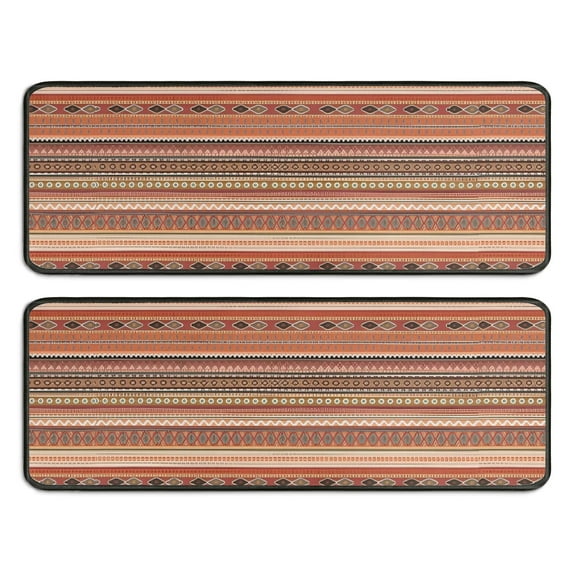 Kitchen Rugs Sets Of 2,Brown Geometric Striped Pattern Anti Fatigue Kitchen Mat Rugs Non Slip Washable,Decorative Kitchen Floor Mats for Kitchen,Sink,Laundry,17"x47"+17"x47"