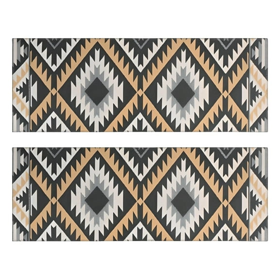 Kitchen Rugs Sets Of 2,Brown Geometric Triangle Diamond Pattern Anti Fatigue Kitchen Mat Rugs Non Slip Washable,Decorative Kitchen Floor Mats for Kitchen,Sink,Laundry,17"X47"