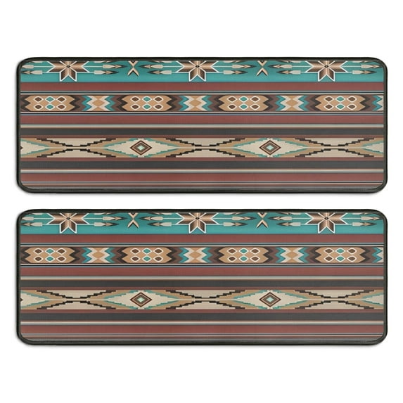 Kitchen Rugs Sets Of 2,Brown Geometric Triangle Diamond Pattern Anti Fatigue Kitchen Mat Rugs Non Slip Washable,Decorative Kitchen Floor Mats for Kitchen,Sink,Laundry,17"x47"+17"x47"