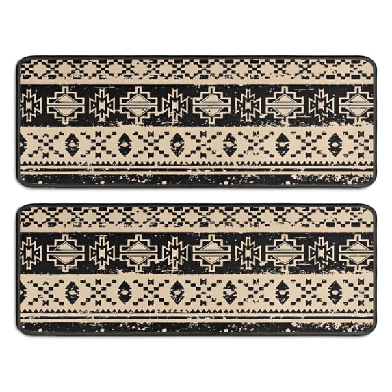 Kitchen Rugs Sets Of 2,Brown Geometric Triangle Square Pattern Anti Fatigue Kitchen Mat Rugs Non Slip Washable,Decorative Kitchen Floor Mats for Kitchen,Sink,Laundry,17"x47"+17"x47"